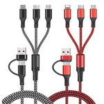 2Pack Multi Charging Cable, 5 in 1 Multiple USB Fast Charging Cord Nylon Braided with Type C Micro USB Adapter for Cell Phone 15 14 13 12 11 Xr Xs 8 7 6 Samsung Galaxy Huawei Nokia Tablets and More