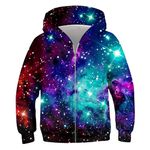 ACOCOPY Hooded Sweatshirt for Boys Galaxy Print Zipper Hoody Kids Long Sleeve Zipperd Pullover Hoodie for Casual Size 6-8