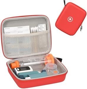 Klawdsky Hard Travel Case for Asthma Inhaler, Inhaler Spacer Case for Kids and Adults, Masks, Asthma Accessories Case with Mesh Pocket for Medicine and Other Accessories, Red (Case Only)