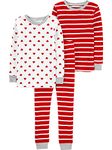 Simple Joys by Carter's Unisex Babies' 3-piece Snug-fit Cotton Valentines Pyjama Set, Pack of 3, Red Stripes/White Hearts, 12 Months