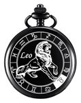 GT Gala Time Leo Zodiac Sign Black Pocket Watch Bike Key Chain with Key Ring Men & Woman Gift Key Chain (Black Leo)