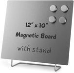 Large Magnetic Bulletin Board – Dry Erase Memo Board with Stand – Metal Easel for Magnet Display – 12x10 Inches + 4 Magnets