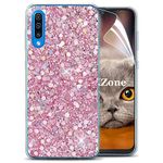 OKZone Compatible Samsung Galaxy A50 Case [with HD Screen Protector], Bling Glitter Design Soft Gel TPU Silicone Skin Cover Anti-scratch Protective Case for Galaxy A50 (Pink)