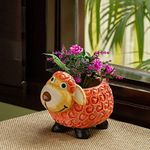 ExclusiveLane 'Cheerful Sheep' Handmade & Handpainted Terracotta Planters for Living Room & Garden Decoration Items Outdoor (8 Inches)