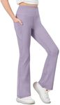 Desol Girls Flare Leggings with Pockets, High Waist Bootcut Yoga Pants, Dance Athletic Bell Bottoms for Teen &Kids Lavender