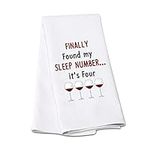 G2TUP Funny Wine Kitchen Towel, Finally Find My Sleep Number It’s Four Flour Sack Dish Towel, Wine Lover White Hand Towel, Housewarming Gift New Home (Finally Find My Sleep Number KT)