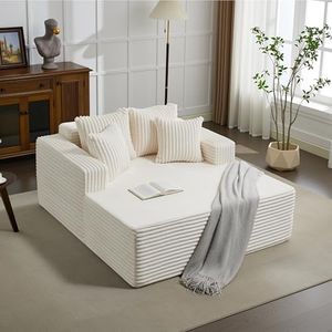 Wide Chaise Lounge Chair Indoor, 54.3" Boneless Corduroy Loveseat with 4 Pillows, Armrests, Comfy Fluffy Reading Couch, No Assembly Required Deep Seat Sofa Chairs for Living Room, Bedroom, Office