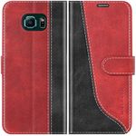 Mulbess Phone Case for Samsung Galaxy S6 Edge - PU Leather Wallet Case - Magnetic Protective Flip Cover with Credit Card Slot - Wine Red