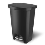 Glad 13 Gallon Trash Can - Plastic Kitchen Waste Bin with Odor Protection of Lid, Premium Stainless Steel Step On Foot Pedal and Garbage Bag Rings, Black