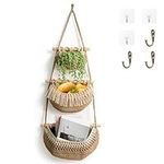 3 Tier Over The Door Organizer Boho Jute Hanging Basket Hanging Wall Vegetable Fruit Baskets with 6 Strong Hooks Handwoven Decorative for Kitchen Living & Bathroom Bedroom Kitchen Organizer