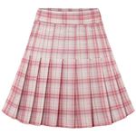 Dressystar Women Mini Skirt A Line Plaid Pleated High Waist Tennis School Uniform Skirt Pink White Grid S