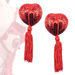 DTWa 1 Pair Stick On Bra Reusable Heart Shaped Women's Adaptive Bras Red Sticky Bra with Tassel Sequins Couple Women Theme Party Cosplay