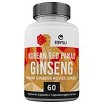 EBYSU Korean Red Ginseng Supplement – Used in Herbal Medicine to Support Cognitive Function, Increase Resistance to Stress & Increase Energy – 60 Vegetarian Capsules (500 mg)