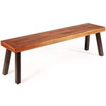 Giantex Outdoor Bench, Acacia Wood Patio Seating, Dining Benches for Garden, Lawn, Farmhouse and Entryway with Metal Legs, Rustic Brown and Black (1)