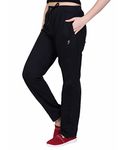 HIFZAA womens fleece track pant warm lower for winter Pocket with zip-BLACK-4XL
