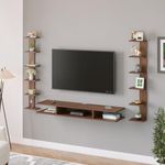 BLUEWUD Estoye Large Engineering Wood Wall Mount TV Entertainment Unit Set Top Box Stand/TV Cabinet with Shelves for Books & Décor Display Unit, Ideal for 50”(Brown Maple)