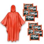 Disposable Rain Ponchos for Adult, 10 Pack Rain Ponchos with Drawstring Hood, Emergency Rain Ponchos for Women and Men, Thicker Material, Waterproof, Red