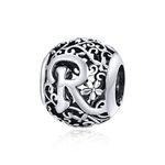 Shining Charm Letter Initial R Alphabet Beads Round Flower 925 Sterling Silver Charms for Bracelets