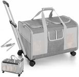 Sedioso Double Cat Carrier with Wheels, 24" L x 14.5" W x 14" H Extra Large Cat Carrier for 2 Big Cats, Soft Rolling Pet Carrier for Dogs Up to 40 Lbs, Double-Compartment Foldable Pet Carrier (Grey)