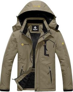 GEMYSE Men's Mountain Waterproof Ski Snow Jacket Winter Windproof Rain Jacket(Timber Wolf,X-Large)