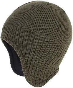 Connectyle Mens Fleece Beanie Hat with Ear Flap Warm Winter Hats with Brim Outdoor Fishing Skull Cap Army Green