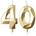 40th Birthday Candles, Number 40 Candle, Gold Candles, Birthday Candle for Cake, Happy Birthday Candle, Cake Candles Cake Topper Decorations for Birthday Party Wedding Anniversary Celebration Supplies