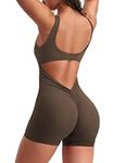 YEOREO One Piece Jumpsuits for Women Sleeveless Backless Workout Jumpsuits Bodycon Scrunch Butt V Back Gym Rompers Coffee L