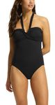 Seafolly Women's Halter Plunge One Piece Swimsuit, Eco Collective Black, 4