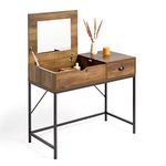 VonHaus Bedroom Dressing Table with Lift Up Mirror – Dark Wood Effect Vanity Table - Industrial Computer Desk - Rustic Makeup Table w/Storage Compartment & Drawer - For Bedroom & Home Office - Jaxon
