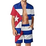 Flag of Cuba Men's Beach Suits Hawaiian Short Sleeve Shirt and Shorts Vacation Outfits Sets L