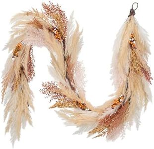 DecorbyHannah Fall Garland with Lights, 6ft Artificial Faux Pampass Grass Autumn Thanksgiving Garland for Mantle, Farmhouse Boho Neutral Home Decor for Table Centerpiece Wall Window Indoor Outdoor Use