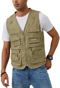 Gihuo Men's Fishing Vest Casual Utility Travel Safari Cargo Outdoor Work Photo Fly Vest Jacket with Multi Pockets (M, Beige)