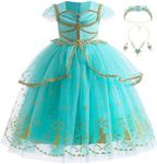 Axaxa Princess Jasmine Costume for Girls Arabian Princess Costume for Girls Dress Up Birthday Halloween Party with Accessories