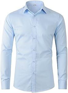 Beninos Men's Dress Shirts Casual Long Sleeve Button Down Shirt (5618 Light Blue, XL)