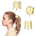 3 Pcs Ponytail Holder,Hair Clips, Lava High Ponytail Buckle Headwear, Hair Cuff,Metal Dress up Hair Ring for Long Hair, Horsetail Hair Ties, Ponytail Hair Bands, Decorative Accessories for Women (Gold)