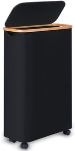 Merkisa 60L Slim Laundry Basket with Wheels,Narrow Hampers for Laundry,Freestanding Laundry Hamper with Lid&Bamboo Handles,Collapsible & Waterproof Tall Cloth Hamper for Dorm Family(Black)