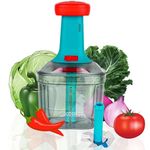 E-COSMOS 2 in 1 Food Chopper Manual Hand Press Push Chopper with 4 Blades for Effortless Chopping Vegetables & Fruits with Mixi Blade for Lassi/Butter Milk (900 ml, Plastic)