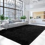 Terrug Fluffy Large Area Rugs for Living Room Bedroom, Black 8x10 Rug Washable Shag Carpet, Super Soft Fuzzy Plush Non-Slip Cute Modern Kids Rug for Nursery College Dorm Classroom Kids Room Home Decor