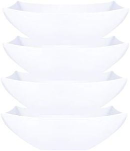 PLASTICPRO Disposable 128 ounce Square Serving Bowls, Party Snack or Salad Bowl, Extra Large Plastic Elegant White Pack of 4