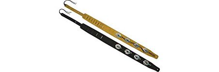 2 1/2" Suede Leather Guitar Strap With Suede Backing. Decorated With Conchos And Turquoise-colored Santa Fe Beads. Adjustable From 37" To 52". Black Color