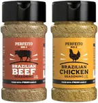Brazilian Gourmet Seasoning Set for Meat & Poultry - 2 Units – Fresh Garlic, Gluten-Free Blend, Sugar Free, No Preservatives, Premium, Rich Flavor, PERFEITO NO.1 and NO.2