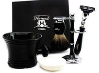 Pure Badger Hair Shaving Set In Black.The Set Contains Shaving Brush,4 Different Type of Razor To choose, Shaving Brush & Razor Holder,Shaving Mug with soap.Perfect For HIM (Triple Edge Razor)