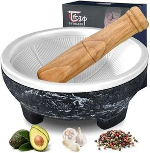 SYOKAMI 2 Cup Mortar and Pestle Set, World's 1st Lightweight Molcajete Mexicano with Grinding Ridge, High Grinding Efficiency for Guacamole, Spice and Herb, Easy to Clean, Anti-Scratch Protector