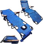 EasyGo Product FLIP Patio Chaise Lounger Chair for Tanning with Face & Arm Holes 4 Legs Support Textilene Material 6 Position Reclining Head Rest Pillow Beach or Home Use-PATENTS Pending, 1 Pack, Blue