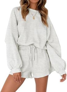 MEROKEETY Women's 2024 Fall Oversized Batwing Sleeve Lounge Sets Casual Top and Shorts 2 Piece Outfits Sweatsuit Light Grey