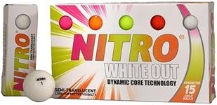 Nitro Long Distance Peak Performance Golf Balls (15PK) All Levels- White Out 70 Compression High Velocity White Hot Core Long Distance Golf Balls USGA Approved-Total of 15-Multi-Color