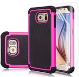 Galaxy S6 edge Case, S6 edge Case with [3X HD Soft Screen Protector]， Shockproof Defender Armor Protective Dual Layer Hybrid TPU Plastic Case for Samsugng Galaxy S6 Edge G925 - Rose