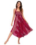 Alla Sim Womens Long Gypsy Boho Hippie Skirt Flowy Beach Cover Up Peacock Red