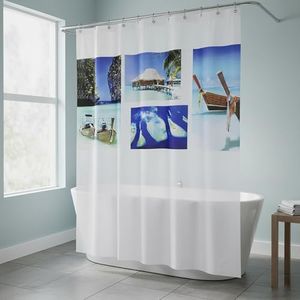 EVIDECO French Home Goods Extra Long Shower Curtain Polyester Beach 79" L x 71" W