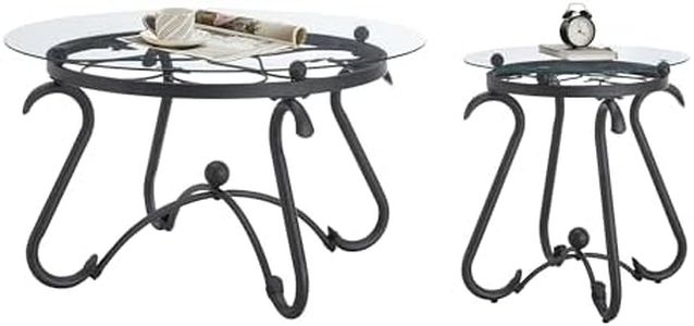 FILINGSKY 2-Piece Coffee Table Set, Tempered Glass Surface& Sturdy Metal Frame, Coffee Table with End Side Table, Round Small Side Table Sets for Living Room, Home Office, Apartment